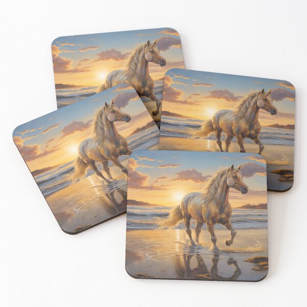 Item preview, Golden horse on a beach at sunrise. designed and sold by ArtbyJanineTate.