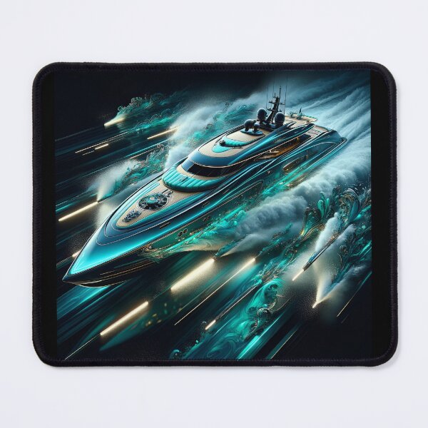Item preview, Aqua Speed Ornate Yacht in Vibrant Marine designed and sold by ByDigitalDream.