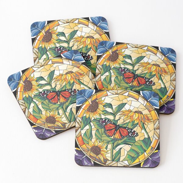 Item preview, Beautiful stained glass style monarch butterfly and sunflowers design designed and sold by DaydreamerDzine.