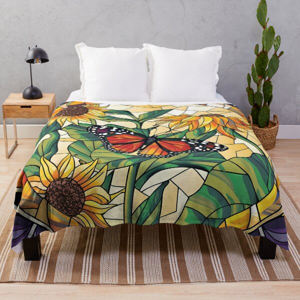 Item preview, Beautiful stained glass style monarch butterfly and sunflowers design designed and sold by DaydreamerDzine.