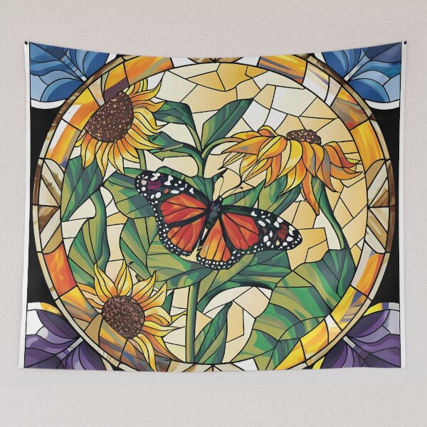Item preview, Beautiful stained glass style monarch butterfly and sunflowers design designed and sold by DaydreamerDzine.