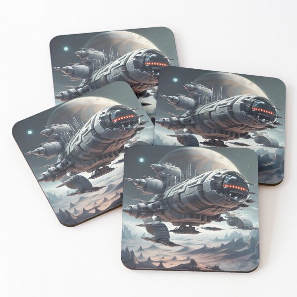 Item preview, Large spacecraft over a mountainous, sandy planet surface designed and sold by Frostquest.