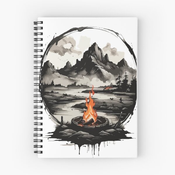 Item preview, Simple, simple ink painting, black ink painting, logo style, a breathtaking landscape with a campfire in the Wild designed and sold by Mygifts93.