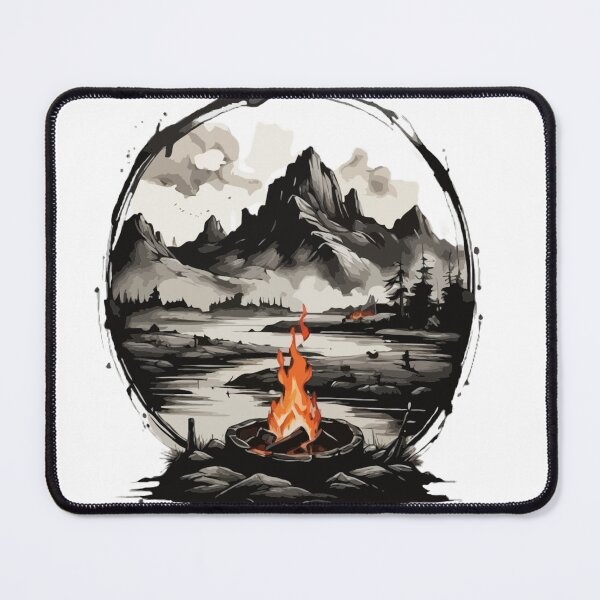 Item preview, Simple, simple ink painting, black ink painting, logo style, a breathtaking landscape with a campfire in the Wild designed and sold by Mygifts93.