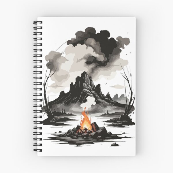 Item preview, Simple, simple ink painting, black ink painting, logo style, a breathtaking landscape with a campfire in the Wild designed and sold by Mygifts93.