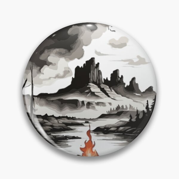 Item preview, Simple, simple ink painting, black ink painting, logo style, a breathtaking landscape with a campfire in the Wild designed and sold by Mygifts93.