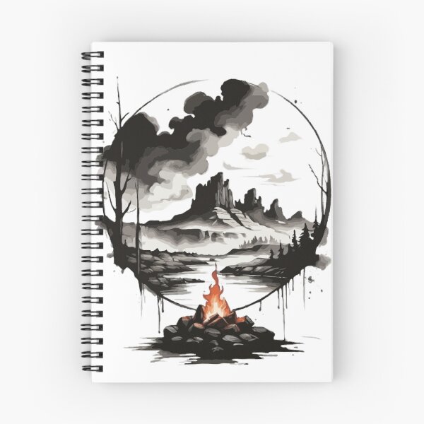 Item preview, Simple, simple ink painting, black ink painting, logo style, a breathtaking landscape with a campfire in the Wild designed and sold by Mygifts93.