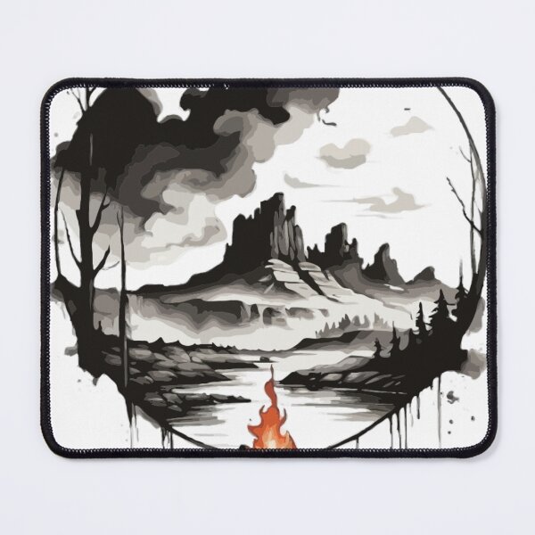 Item preview, Simple, simple ink painting, black ink painting, logo style, a breathtaking landscape with a campfire in the Wild designed and sold by Mygifts93.