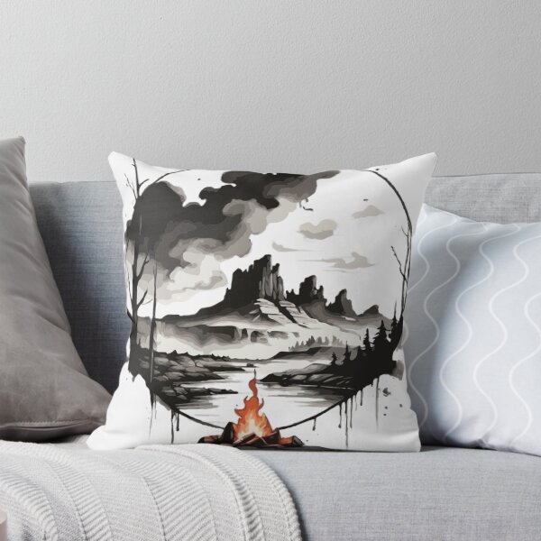 Item preview, Simple, simple ink painting, black ink painting, logo style, a breathtaking landscape with a campfire in the Wild designed and sold by Mygifts93.