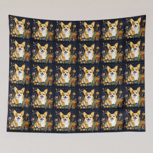 Item preview, A corgi dog among mysterious flowers. designed and sold by Natalia-Vlad.