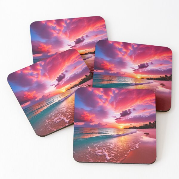 Item preview, Serene Landscape - Tropical Beach and Red Sky Sunset designed and sold by Serenitia.