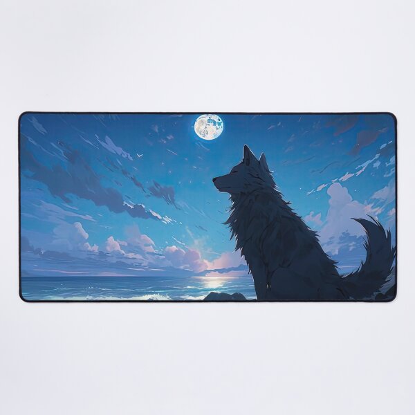 Item preview, Anime Wolf Standing in The Moonlight with A Full Moon in The Background designed and sold by momosstyle.