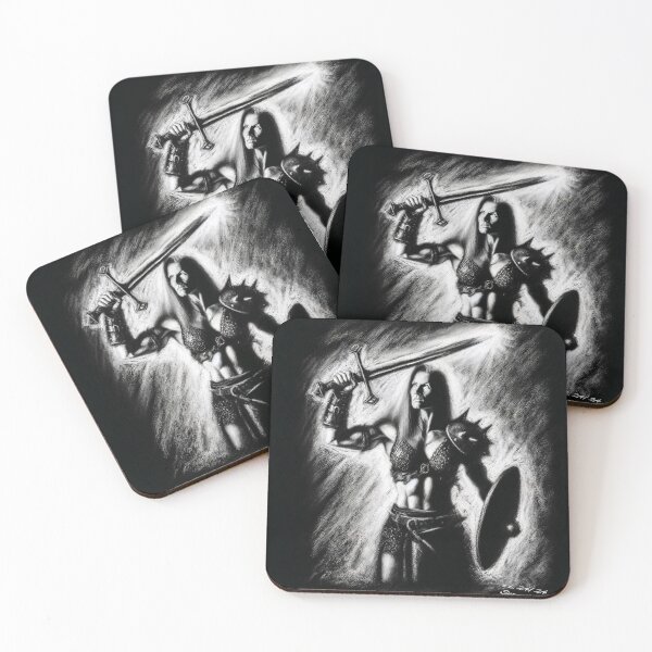 Item preview, Warrior Woman Women Battle Sword Shield Armor Charcoal Drawing designed and sold by CheekyPuppy.