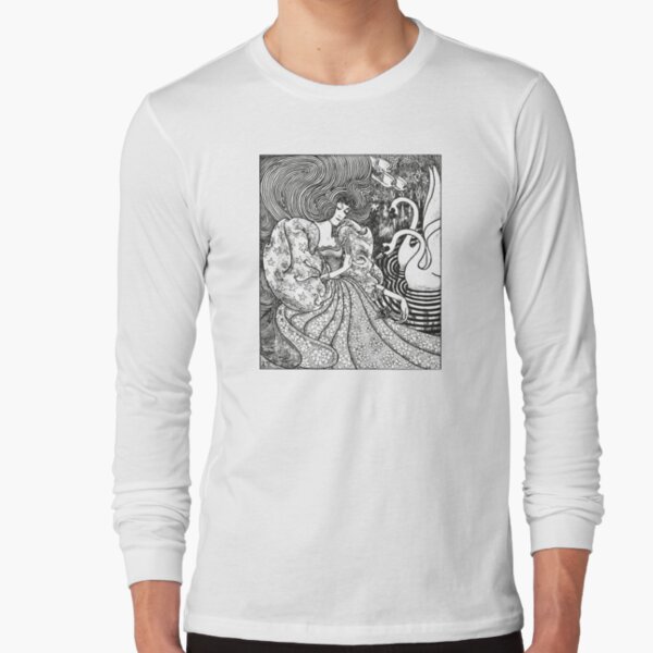 Woman with a Butterfly at a Pond with Two Swans | Black and White | Jan Toorop (1894) Long Sleeve T-Shirt