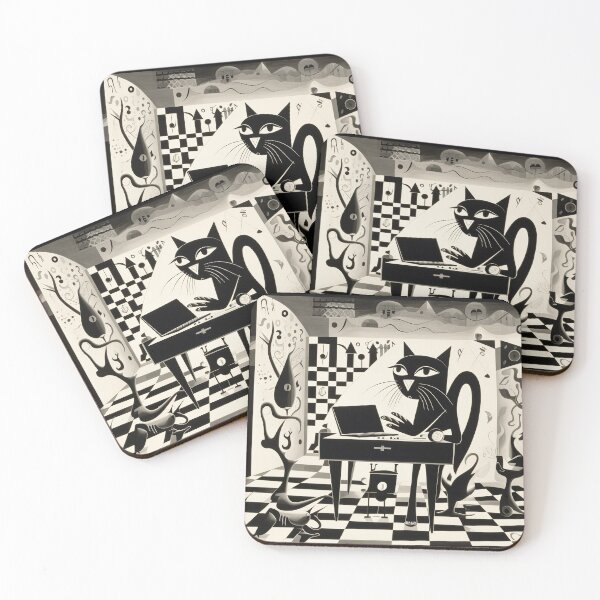 Item preview, Surrealistic Black cat at computer designed and sold by WilliamSRamsey.