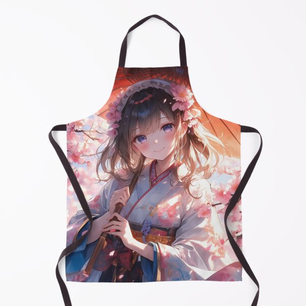 Item preview, Anime girl in kimono surrounded by cherry blossoms designed and sold by sereneprint.