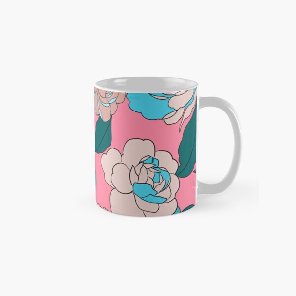  Retro flowers on pink background  Classic Mug