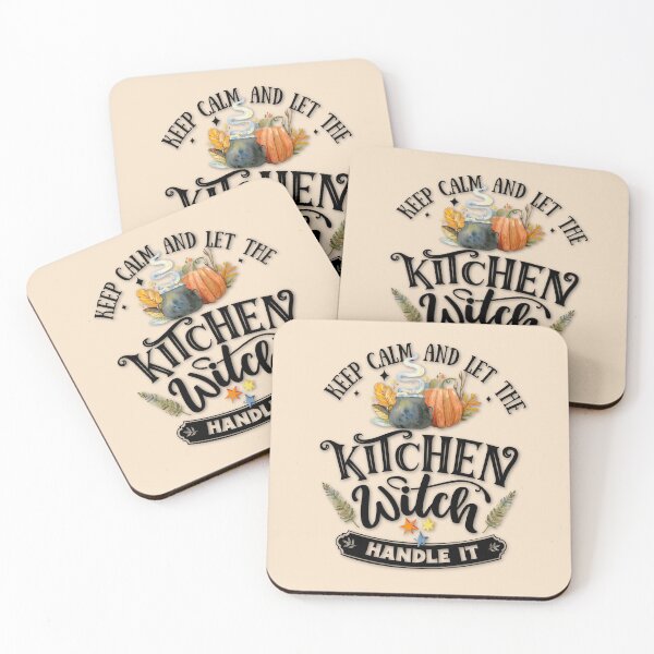 Item preview, Antique White Sand, Cottagecore - Keep Calm and Let the Kitchen Witch Handle it, Kitchen Witchery, Cute Witchy Style, Pumpkins and Cauldrons designed and sold by Alaska Magick.