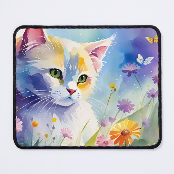 Item preview, Wistful Watercolor Style White Kitty with wildflowers  designed and sold by FloatingGardens.