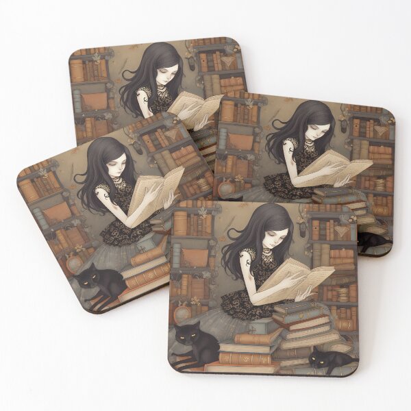 Item preview, Goth Girl Reading - Books - Gothic Cats - Library designed and sold by DreamersPlan.