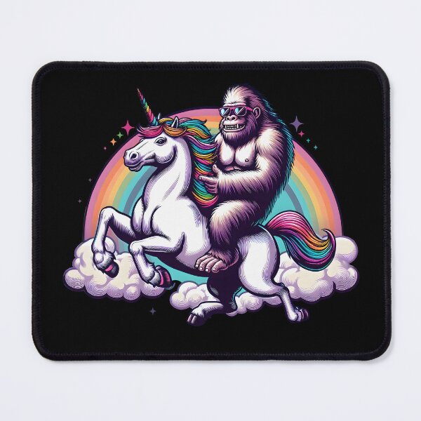 Item preview, Bigfoot Sasquatch Riding on back of a Rainbow Unicorn designed and sold by CoffeeAfterDark.