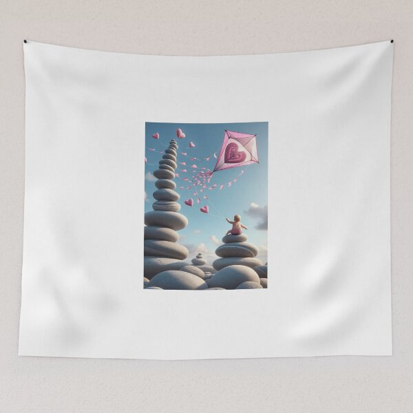 Item preview, digital art of stones and flying kite by baby designed and sold by Bubududu1234.