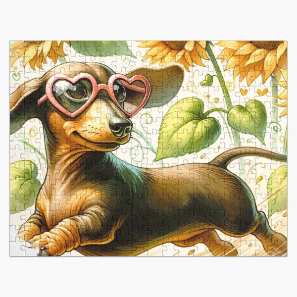 Vista previa del artículo con la obra «Perro salchicha girasol», diseñado y vendido por TheAnimalZ00.
