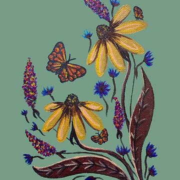 Artwork thumbnail, Cone Flowers and Monarchs by Bekah Grace