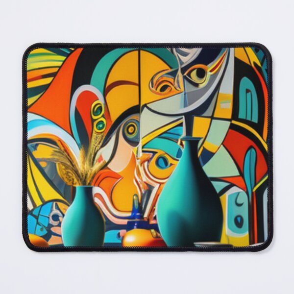 Item preview, digital art green blue vase on table with colourful abstrac background designed and sold by DigiArtNDesign.