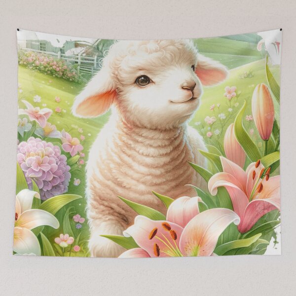 Item preview, Colorful Cute Lamb Surrounded By Flowers designed and sold by TheAnimalZ00.