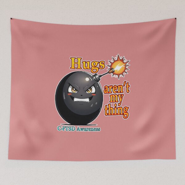 Item preview, Hugs aren't my thing C-PTSD Awareness Cartoon Bomb designed and sold by Rogue Wizard.