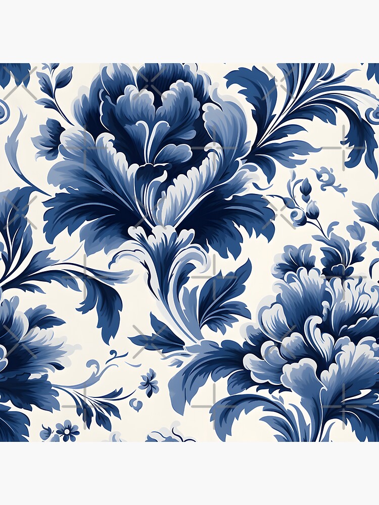 "Blue and White Damask Floral design" Sticker for Sale by