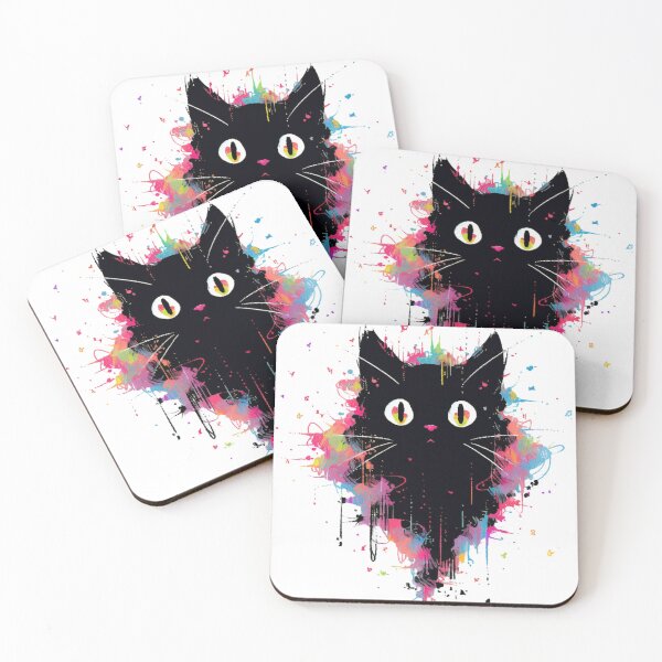 Item preview, Black Cat & Neon Color Splatters | Print designed and sold by Unrooted.