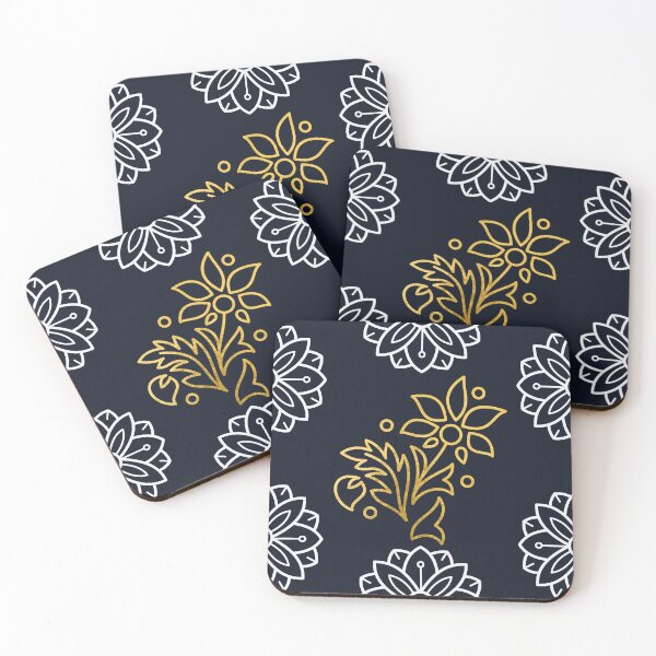 Item preview, Elegant Golden Floral Art on Navy Background designed and sold by Hill Strom.