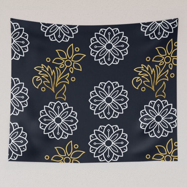 Item preview, Elegant Golden Floral Art on Navy Background designed and sold by Hill Strom.
