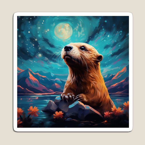 Item preview, Lago nutria con montañas y luna designed and sold by InfamousRyanM.