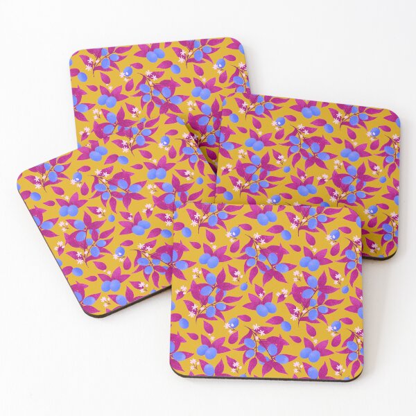 Item preview, Blue kumquats and magenta pink leaves pattern designed and sold by Home Cyn Home.