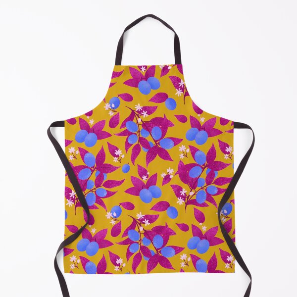 Item preview, Blue kumquats and magenta pink leaves pattern designed and sold by Home Cyn Home.