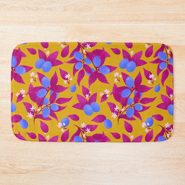 Item preview, Blue kumquats and magenta pink leaves pattern designed and sold by Home Cyn Home.