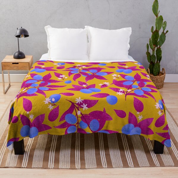 Item preview, Blue kumquats and magenta pink leaves pattern designed and sold by Home Cyn Home.