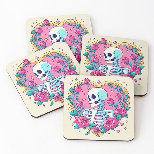 Item preview, Cartoon Skeleton Pink Red Roses Hearts Rose Drawing  designed and sold by CoffeeIsATrip.
