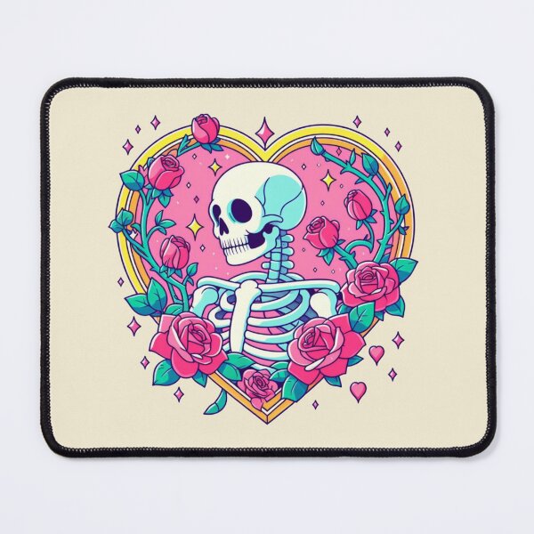 Item preview, Cartoon Skeleton Pink Red Roses Hearts Rose Drawing designed and sold by CoffeeIsATrip.