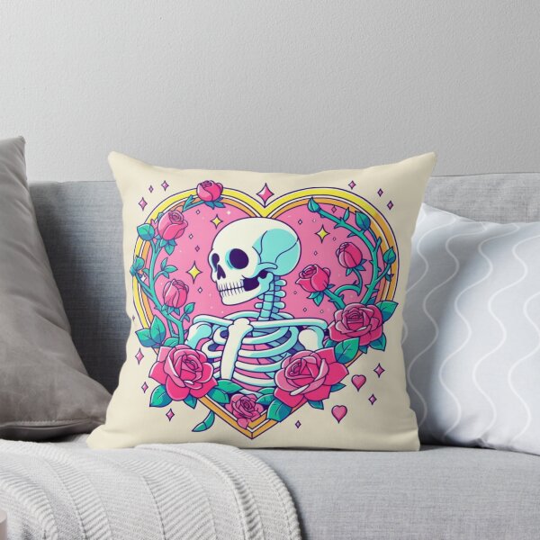 Item preview, Cartoon Skeleton Pink Red Roses Hearts Rose Drawing  designed and sold by CoffeeIsATrip.