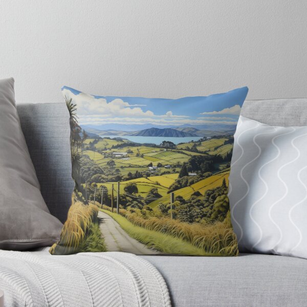 Item preview, New Zealand landscape with country road and view of the sea. designed and sold by ArtbyJanineTate.