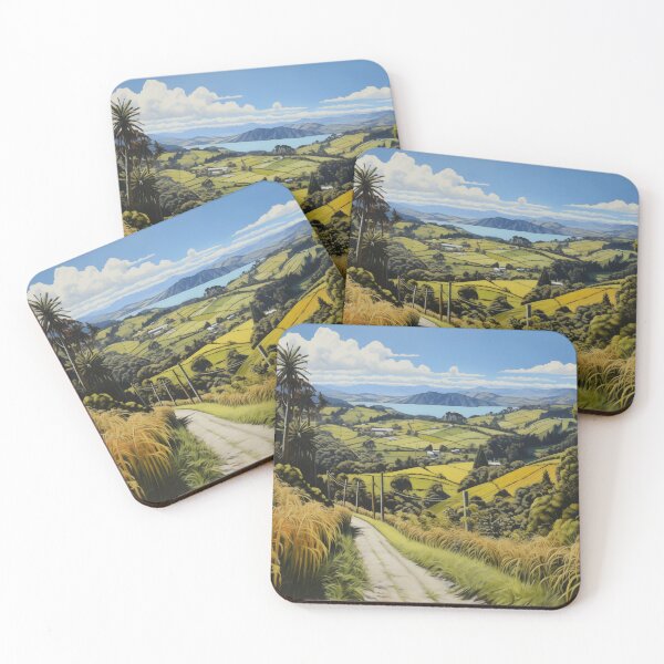 Item preview, New Zealand landscape with country road and view of the sea. designed and sold by ArtbyJanineTate.