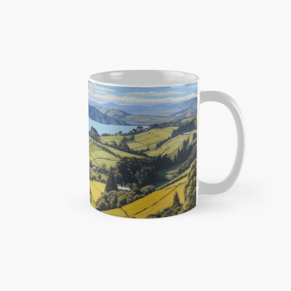 Item preview, New Zealand landscape with country road and view of the sea. designed and sold by ArtbyJanineTate.