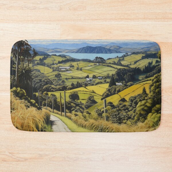 Item preview, New Zealand landscape with country road and view of the sea. designed and sold by ArtbyJanineTate.