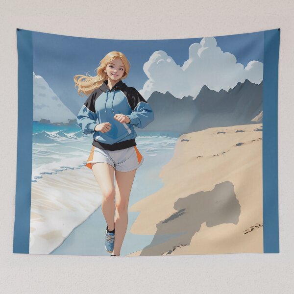 Item preview, A woman is jogging along the beach designed and sold by NoviaStudio.