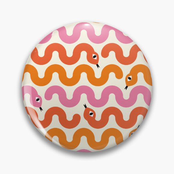 Item preview, Squiggly Snakes in Orange, Red & Pink on Cream – Retro 70s Wavy Snake Pattern designed and sold by SuzieLondon.