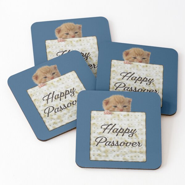 Item preview, Passover Matzo Illustration & Baby Cat - Happy Passover Text, Blue BG designed and sold by OG-Graphics.